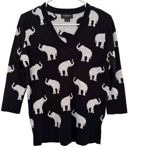 Liz Claiborne Women's Size SMALL Career Black Sweater with White Elephants